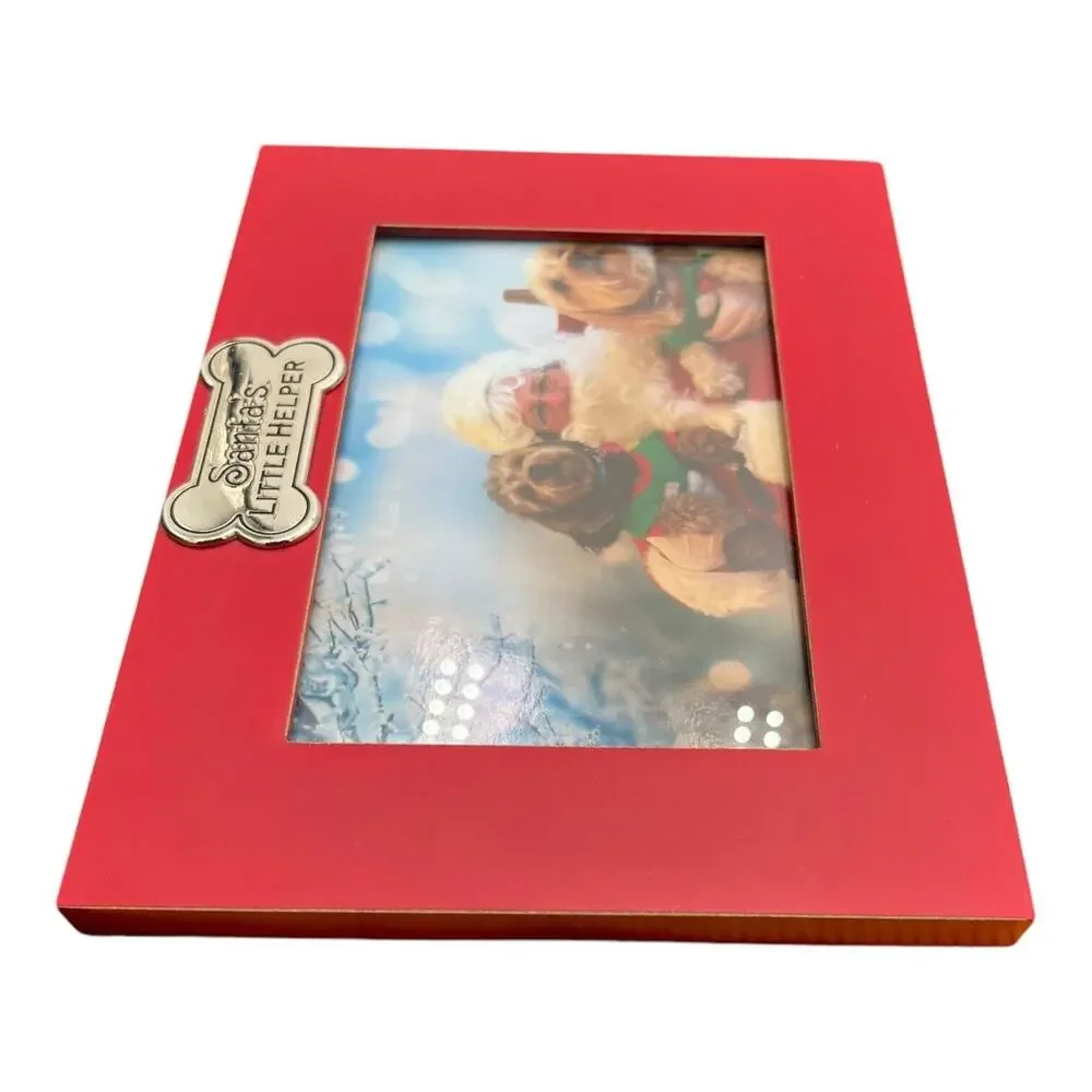 Santa’s Little Helper - Red 4x6 Picture Frame With Silver Decorative‎ Bone. EUC